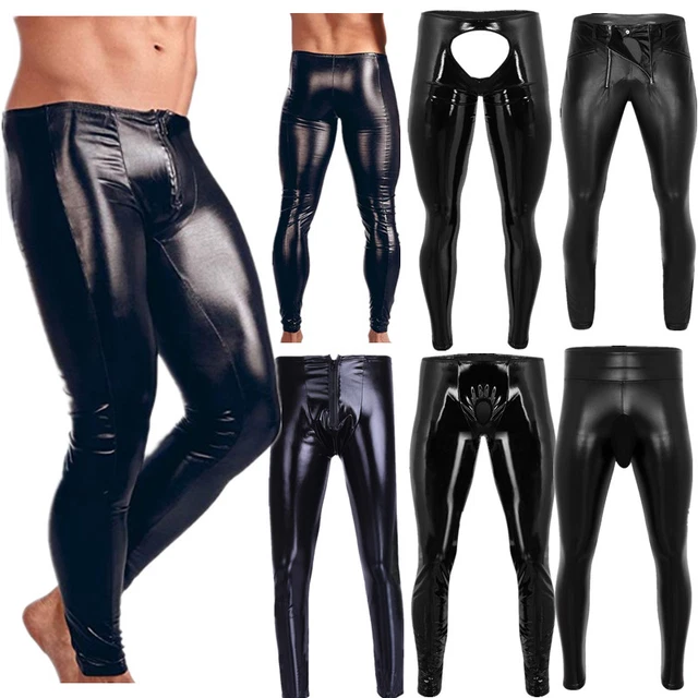 Mens shiny sales leather pants