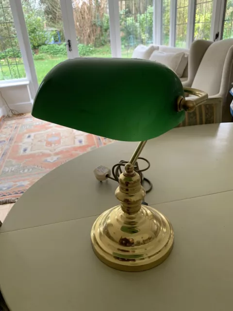 Bankers Desk Lamp Brass Vintage Classic Green Glass Shade Desk Light