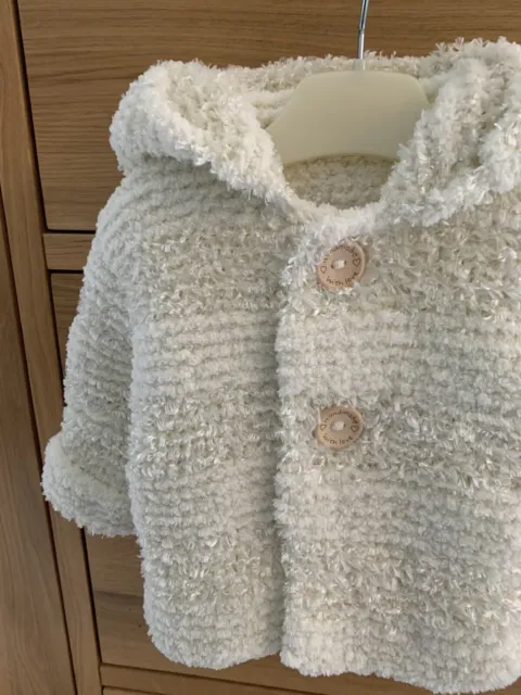 Hand Knitted Baby Coat Hood Newborn 0-3 Months Mach/Wash Gift Teddy Lux Unisex