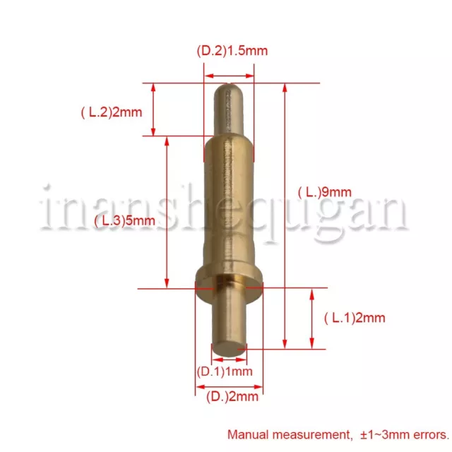 100PCS Gold Copper Current Pogo Pin Test Probe 9.0-2.0-5.0-2.0-1.0mm 2