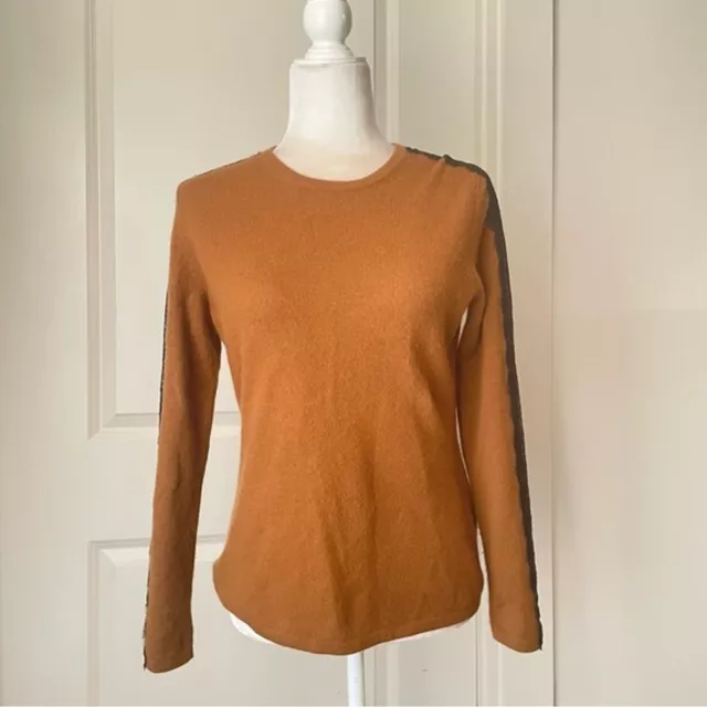 Neiman Marcus Cashmere Collection Crewneck Cashmere Sweater w/ Lace Trim M FLAW