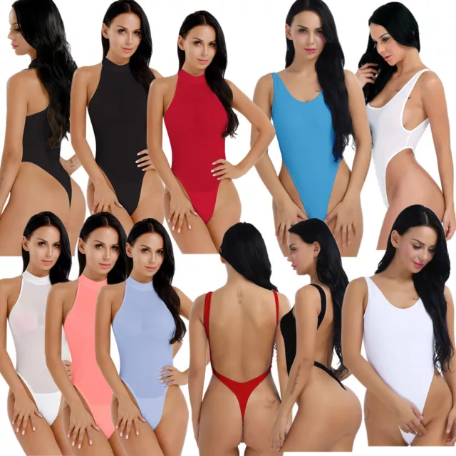 Sissy Women's One Piece Thong Bodysuit Swimwear High Cut Sheer Thong Jumpsuit 2