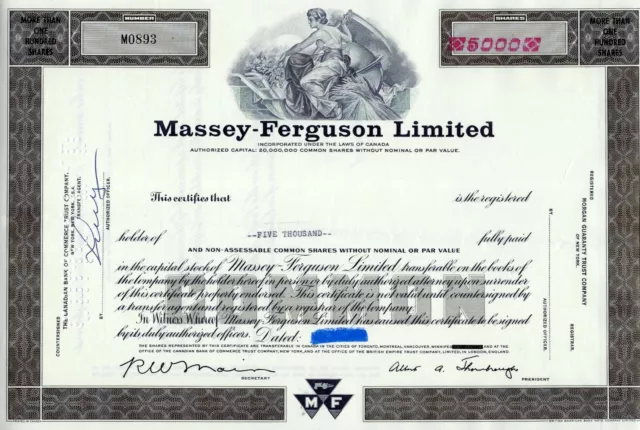 CANADA - Massey - Ferguson Limited, (5.000 Shares)  Teilblankette - not issued