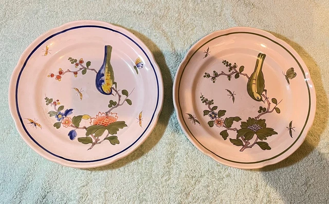 Lot De 2 Assiettes Vintage En Porcelaine - Décor Oiseaux, Multicouleur, Occasion