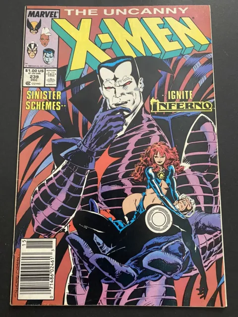 Uncanny X-Men 239, HTF newsstand. Key: 1st Mr Sinister cvr. Nice mid 1988 Marvel