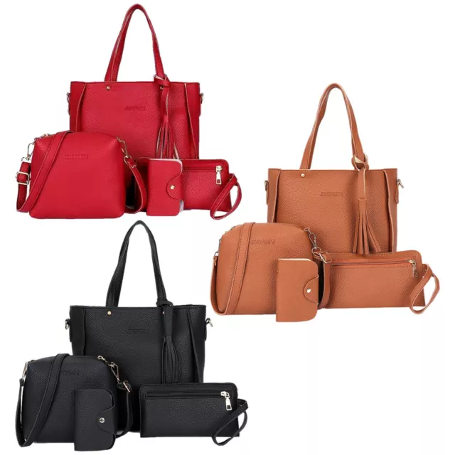 4Pcs/Set Women Lady Leather Handbags Messenger Shoulder Bags Tote Satchel Purse