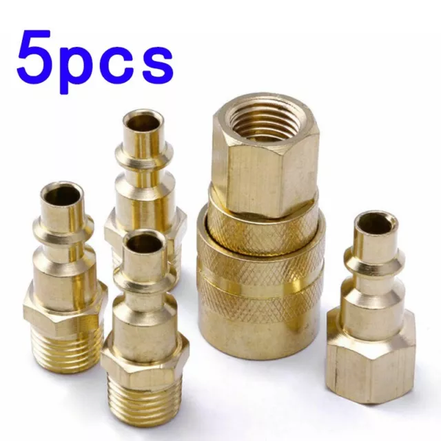 Brass Air Line Hose Compressor Fitting Coupler Set of 5 1/4 NPT Connectors