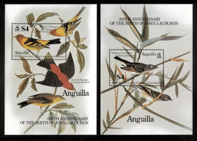 Anguilla 1985 - Birds, Audubon, 200 Years - Set of 2 S/S - Scott 617-18 - MNH