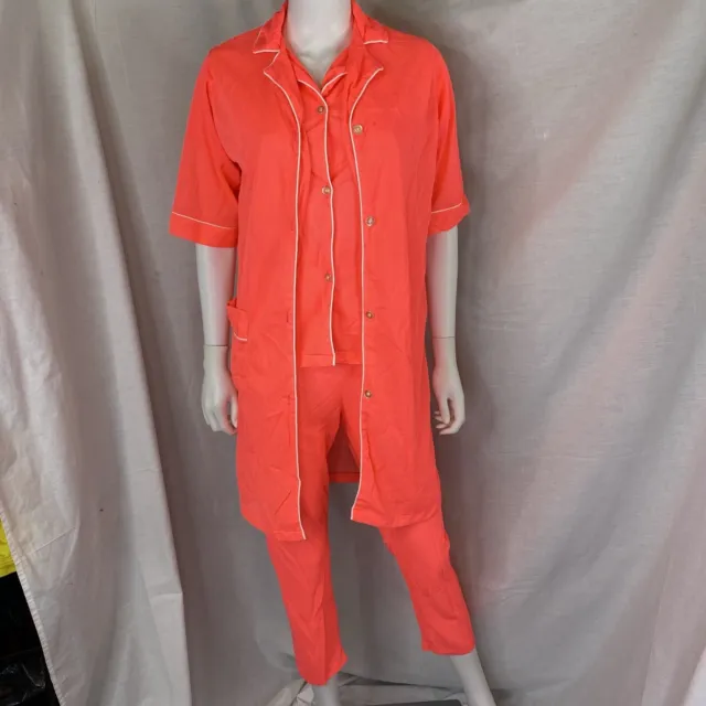 Movie Star 60s 70s Hot Pink Nylon Tricot Pajama 3pc Set w/ robe Barbie MOD glam