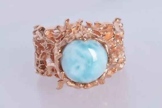 Anillo de piedras preciosas de larimar dominicano, joyería chapada en oro...