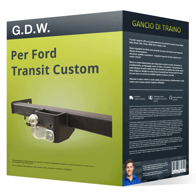 STEINHOF Gancio Traino Fisso Per Ford Transit Custom (06.2016-) Con Kit Elettrico 13 Poli - Omologato - 4