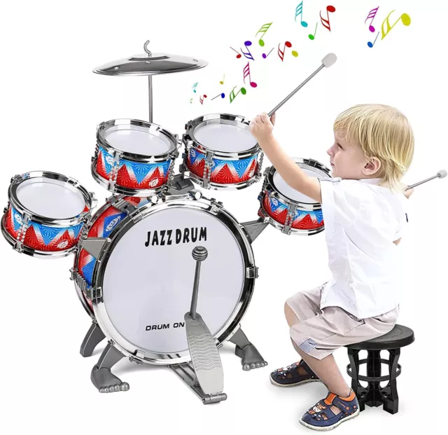 Kids Drum Kit, Toddler Jazz Drum Set 10 Piece for Toddler Toys 5 Drums with Stoo