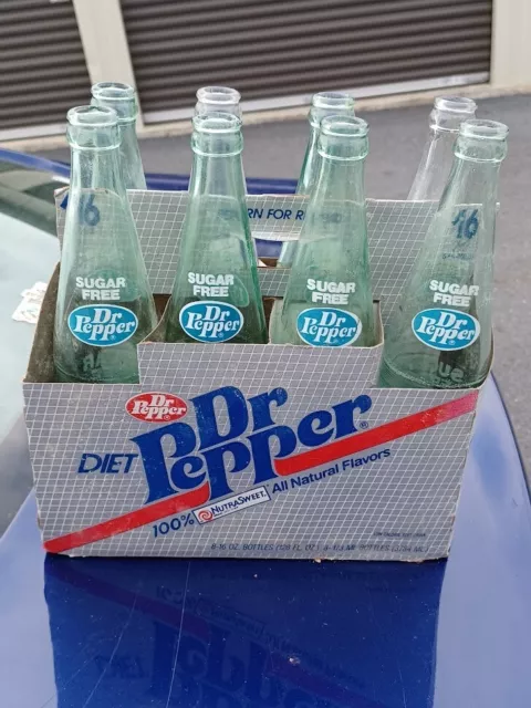 Diet Dr Pepper 8 Pack 16 Oz Glass Bottles Vintage Empty Sugar Free W/Case!!