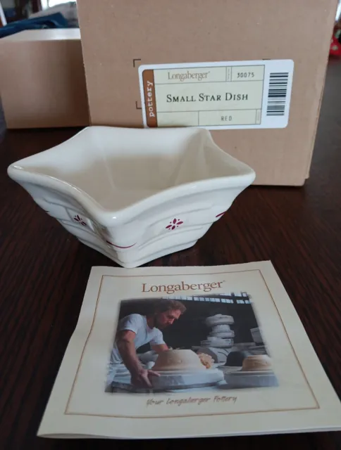 LONGABERGER SMALL STAR DISH, NEW IN BOX Woven Traditions RED USA POTTERY