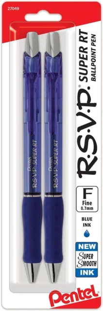 Pentel 2 Pack RSVP Super RT Ballpoint Pen 1.0mm Medium-BLUE INK BX477BP2C