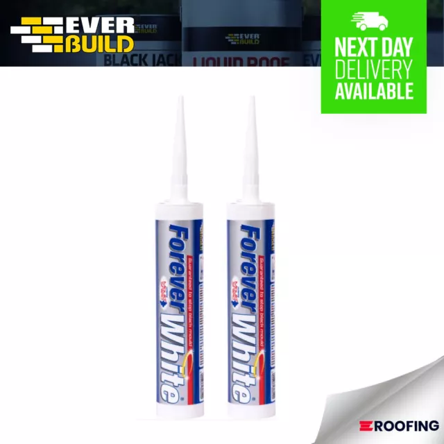 2 x EVERBUILD SILICONE SEALANT BATHROOM KITCHEN FOREVER, WHITE - 295ml