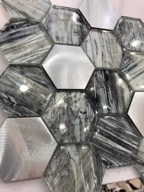 HEX Glass & Aluminium Mosaic tiles | 1 sheet 300 x 300 x 8 mm | 11 sheets 1sqm