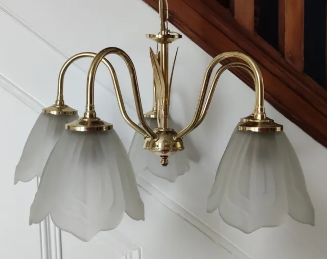 Vintage 5 Arm Chandelier With Glass Shades. Ceiling Lights Lamp Pendant