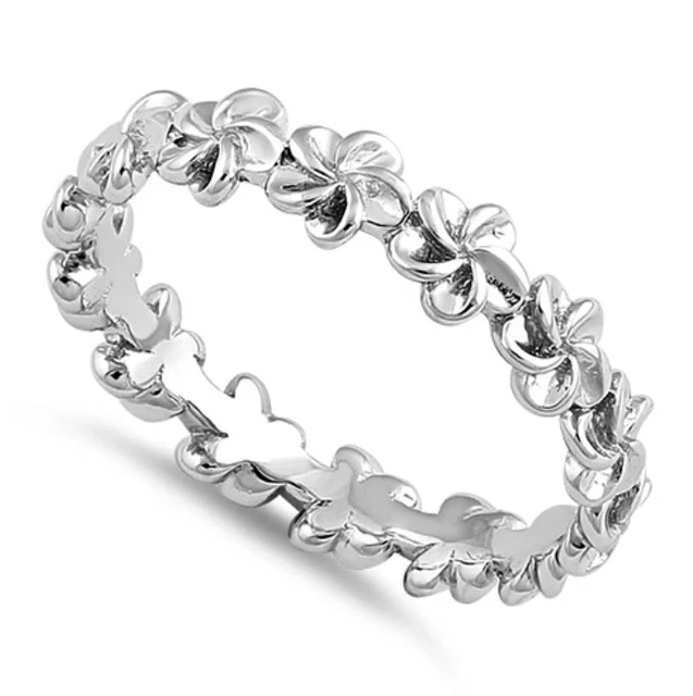 Plumeria Flower Eternity Band Ring 4.2 mm 925 Sterling Silver Women's Sizes 4-12