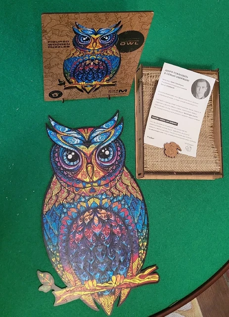 Unidragon Wooden Jigsaw Puzzle "Charming Owl" for Adults Size M 187 Pcs Complete
