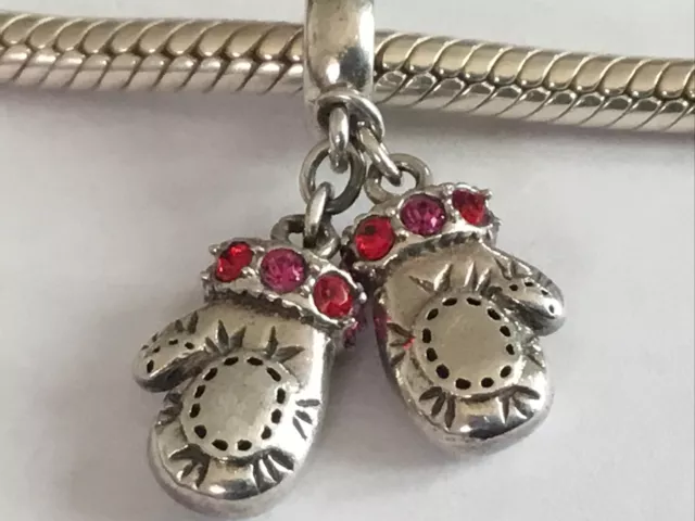 Authentic Sterling Silver Chamilia Red & Pink Swarovski Mittens Charm
