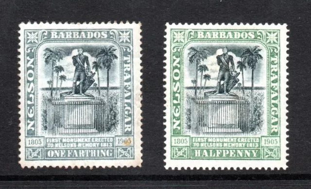 Barbados, 1/4d and 1/2d stamps, Nelson centenary, SG 145/6, MH, 1906.