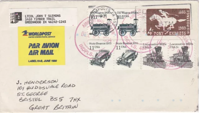 1994 USA cover sent from Indianapolis to Bristol England