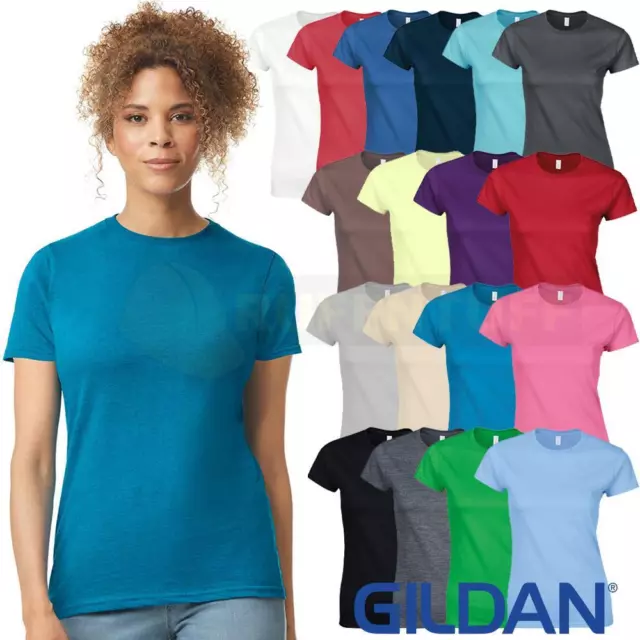 Gildan Ladies T-Shirt Softstyle Fitted 100% Cotton Plain Womens Tee Top