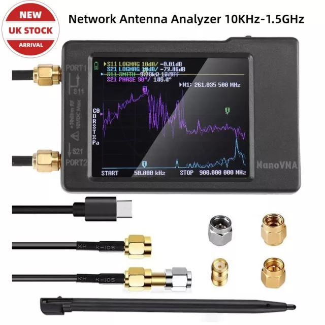 NanoVNA Vector Network Analyzer MF HF VHF UHF 10KHz-1.5GHz 2.8inch TFT 650mAh UK