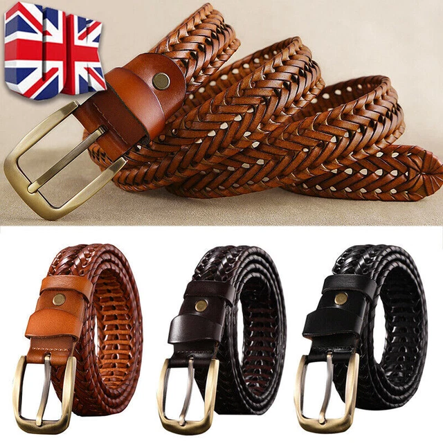 Cinturino vita uomo donna pelle intrecciata cintura fibbia unisex tessuto pelle R