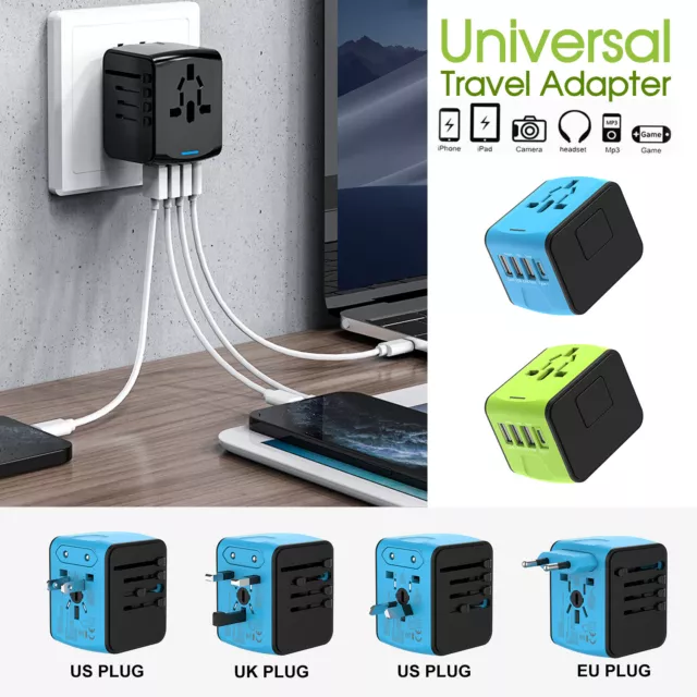 International Universal Travel Adapter 3 USB &Type-C Outlet Converter Plug Power