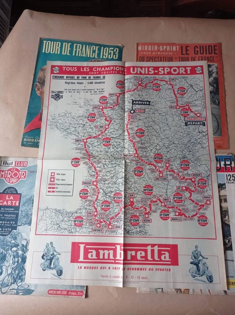 Affiche Officielle Ancienne Tour De France 1952 - Carte Routière - Vintage - Originale