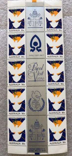 36c x 10 Australian Stamp Gutter Strip 1986 Papal Visit R.V $20