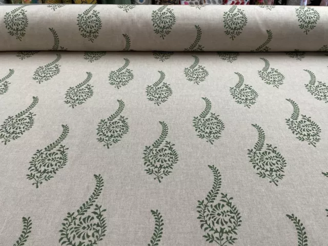 Vintage Paisley Tail Linen Fabric Green Curtain Blind Upholstery
