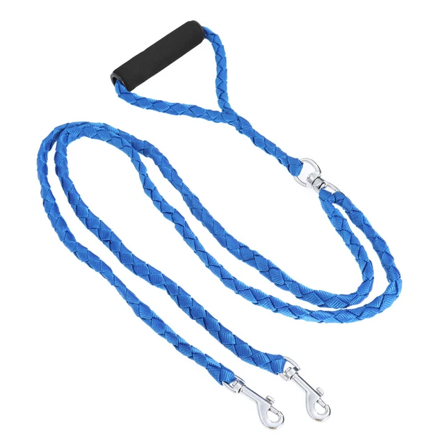 Doppio guinzaglio doppio cane n. con manico per due cani di piccola taglia media (blu)
