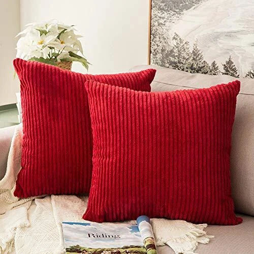 Pack of 2 Corduroy Soft Soild Decorative Square Throw Pillow Covers Set