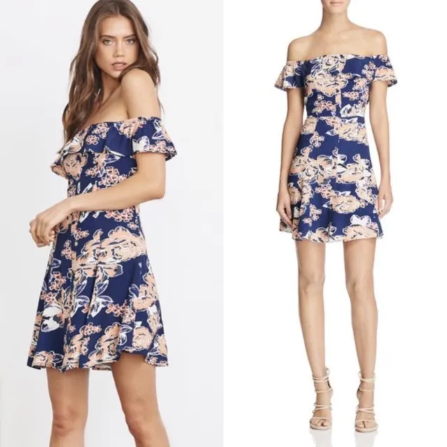 Lovers + Friends Vineyard Floral Printed Off The Shoulder Mini Dress Size Small