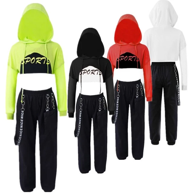 Set pantaloni top tuta bambina costume da ballo hip hop street