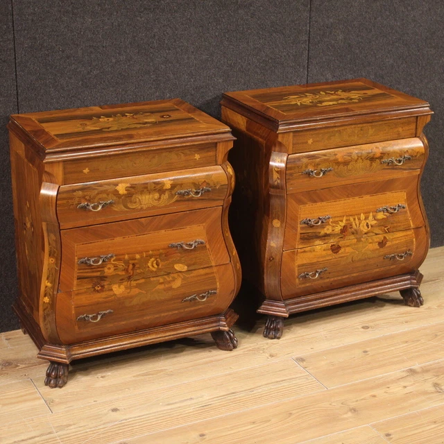 Vintage Antique Style xx Century 900 Furniture Inlaid Bedside Tables