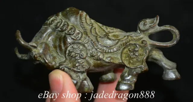 4" Marked Chinese Bronze Fengshui 12 Zodiac Year Bull Oxen Cattle Sculpture