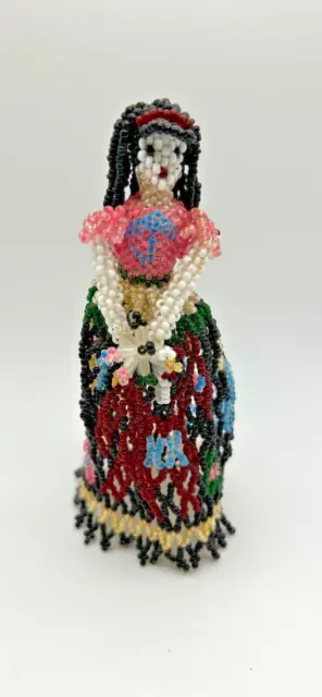 Native American 5.5" Tall Seed Bead Bride (?) Doll With Bead Bouquet JCS