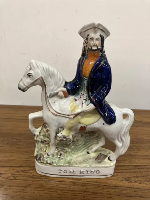 Antique Staffordshire Pottery Tom King on Horseback Figurine Ornament