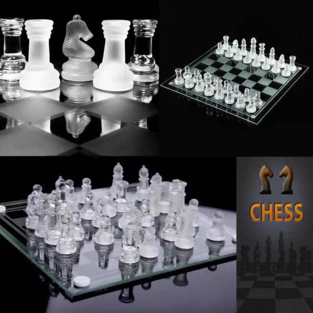 32 piezas Juego de tablero de ajedrez de vidrio tradicional juego tablero de ajedrez esmerilado P1B2 Z4B0