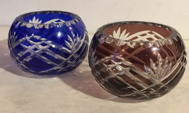 Czech, Bohemian, Cobalt Blue, Amethyst, Cut to Clear,  Crystal Bowl