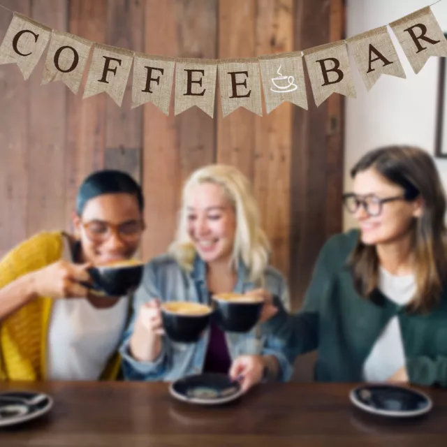 Rustic Burlap Coffee Bar Banner Garland Bunting Flag Swallowtail 2