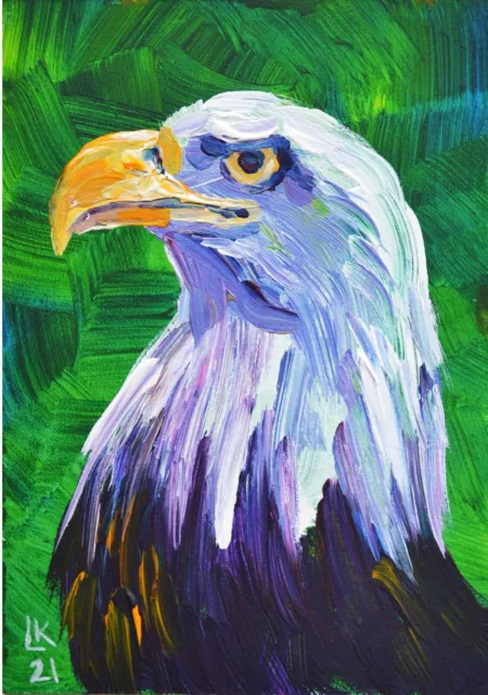 Original Acrylic Painting Bald American eagle Bird Signed Hand Painted