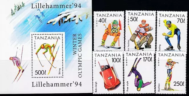 TANZANIA 1994 WINTER OLIMPICS in LILLEHAMMER + S/s MNH SPORTS, SKIING, HOCKEY