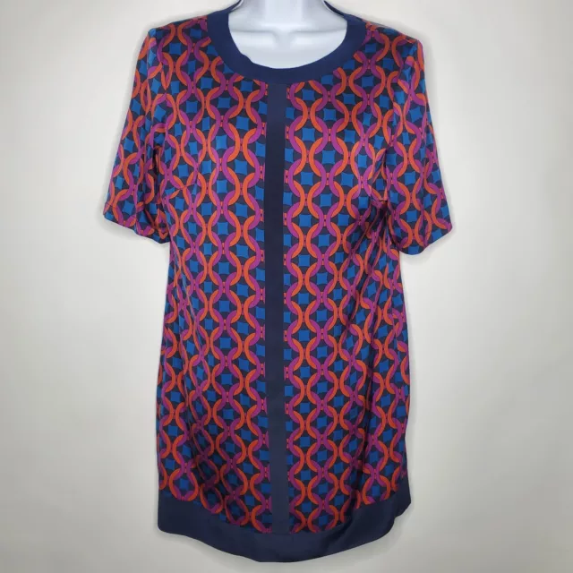 Trina Turk Womens Silk Shift Dress Size 4 Short Sleeve Geometric Colorful Artsy