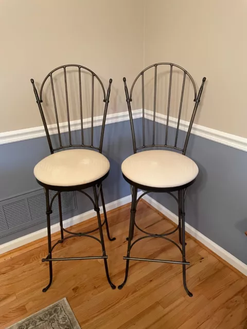 CHARLESTON FORGE Wrought Iron Shaker Arch Bar Height Swivel Stools Pair