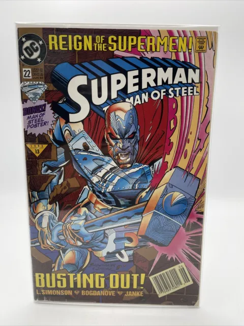 SUPERMAN MAN OF STEEL #22 June 1993 DC Comics Reign of The Supermen Busting Out!